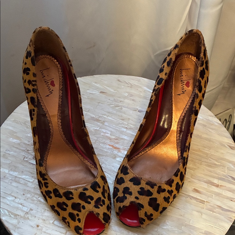 Leopard Print Peep Toe Heels